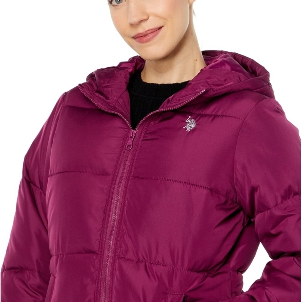 U.S. Polo Assn. Light Hooded Puffer Jacket - Berry